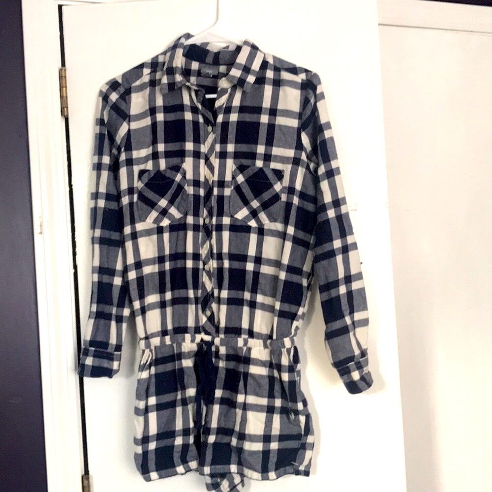 Aerie Navy White Plaid Romper